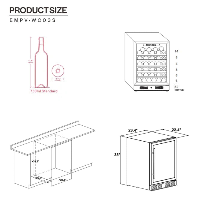 Empava 24" 52 Bottle Wine Cooler, EMPV-WC03S Empava