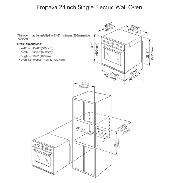 Empava 24" Single Electric Wall Oven - 2.3 cu. ft., EMPV-24WOA01 Empava