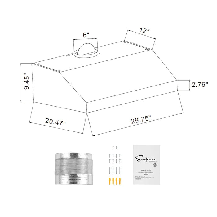 Empava 30" 400 CFM Convertible Under Cabinet Range Hood, EMPV-30RH07 Empava
