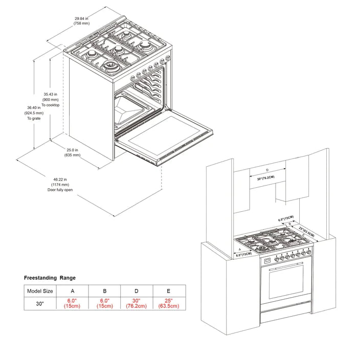 Empava 30" Freestanding Single Oven Gas Range with 4 Burners - 5 cu.ft, EMPV-30GR06 Empava