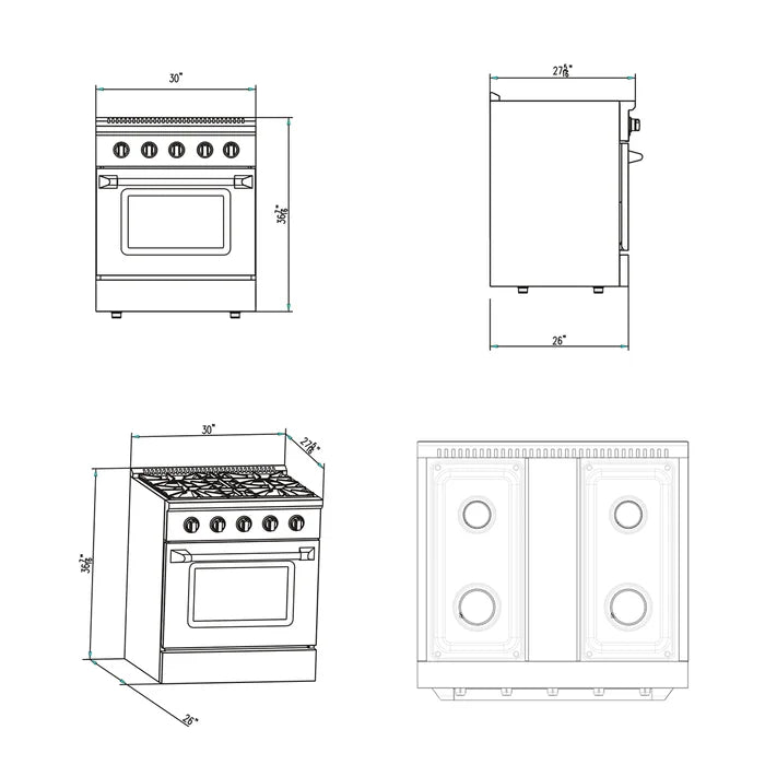 Empava 30" Slide-In Single Oven Natural Gas Range with 4 Burners - 4.2 cu.ft, EMPV-30GR07 Empava