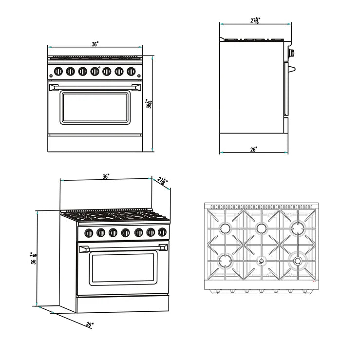 Empava 36" Slide-In Single Oven Natural Gas Range with 6 Burners - 5.2 cu.ft, EMPV-36GR08 Empava