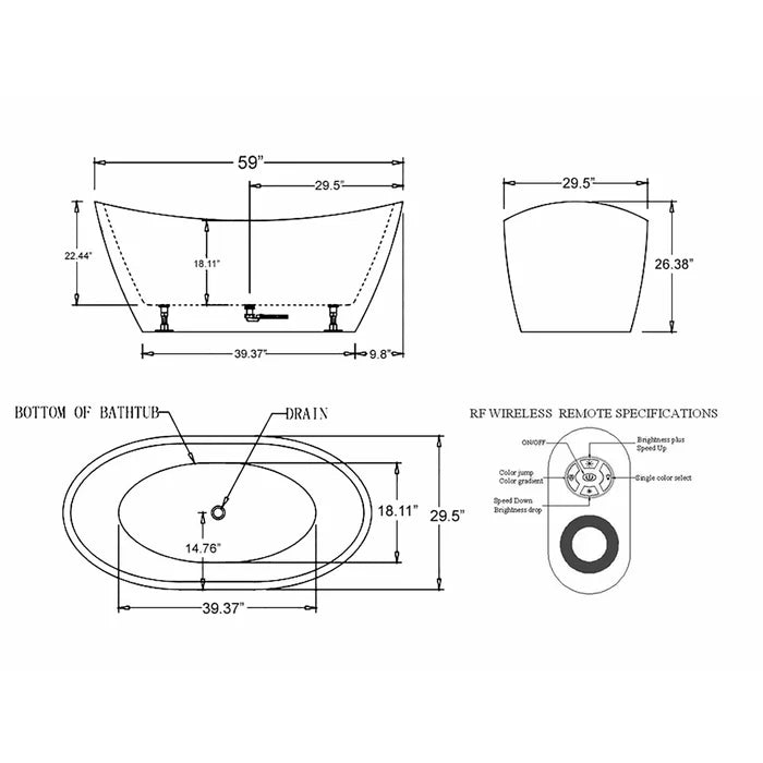 Empava 59" Freestanding Soaking Bathtub with LED Lights (EMPV-59FT1518LED) Empava
