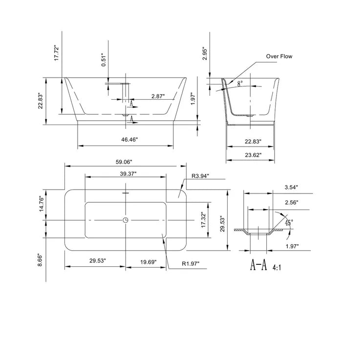 Empava 59" Freestanding Soaking Bathtub, EMPV-59FT1511 Empava