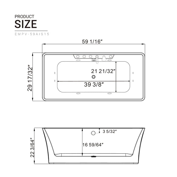 Empava 59" Freestanding Whirlpool Bathtub with Faucet, EMPV-59AIS15 Empava