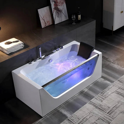 Empava 59" Modern Alcove Whirlpool Bathtub with Center Drain and LED Lights, EMPV-59JT408LED Empava