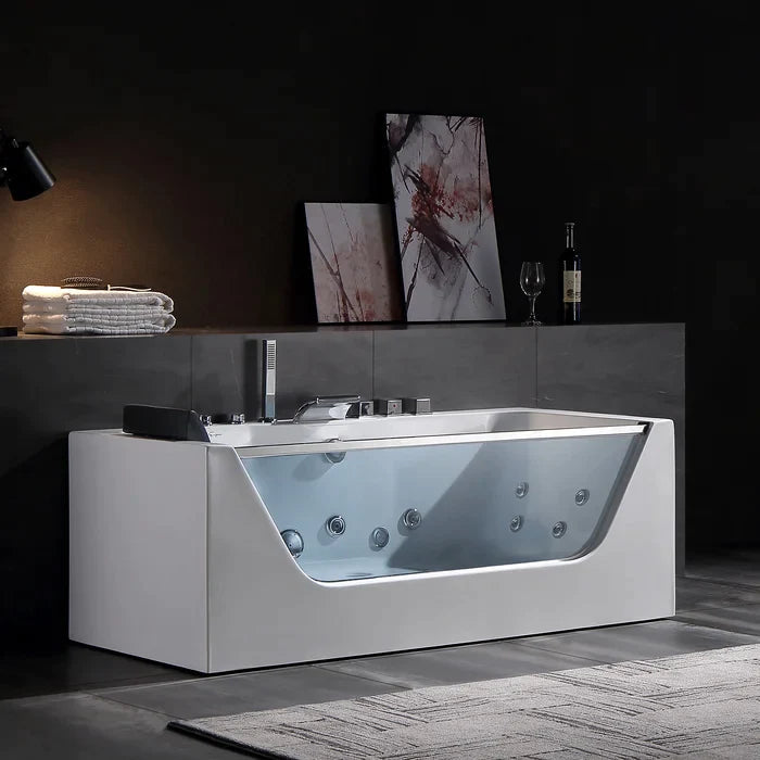 Empava 59" Modern Alcove Whirlpool Bathtub with Center Drain and LED Lights, EMPV-59JT408LED Empava