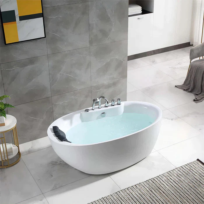 Empava 59" Freestanding Oval Whirlpool Bathtub with Faucet, EMPV-59AIS12 Empava