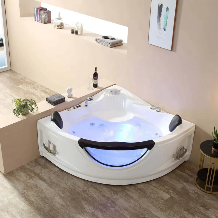 Empava 59" Hydrotherapy Corner Thermostatic LED Whirlpool Bathtub with Left Drain, EMPV-59JT319LED Empava