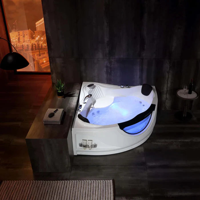 Empava 59" Hydrotherapy Corner Thermostatic LED Whirlpool Bathtub with Left Drain, EMPV-59JT319LED Empava