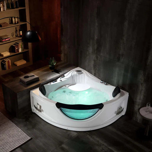 Empava 59" Hydrotherapy Corner Thermostatic LED Whirlpool Bathtub with Left Drain, EMPV-59JT319LED Empava