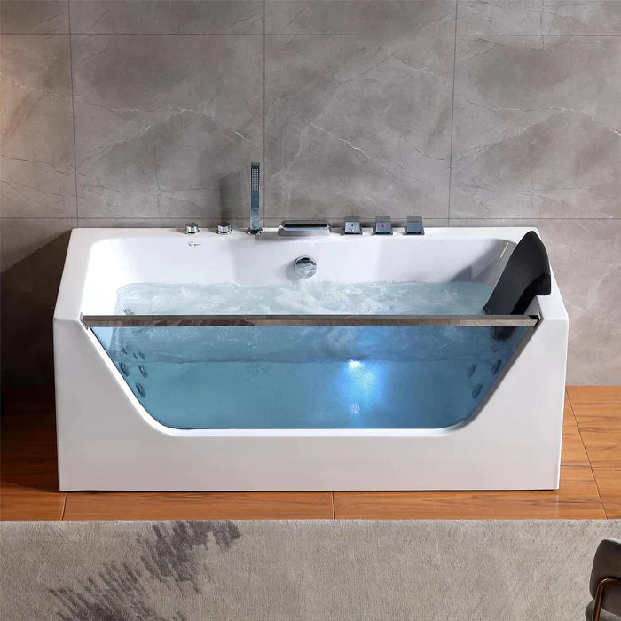 Empava 59" Modern Alcove Whirlpool Bathtub with Center Drain and LED Lights, EMPV-59JT408LED Empava