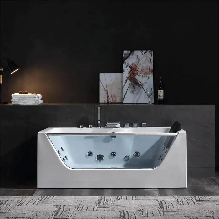 Empava 59" Modern Alcove Whirlpool Bathtub with Center Drain and LED Lights, EMPV-59JT408LED Empava
