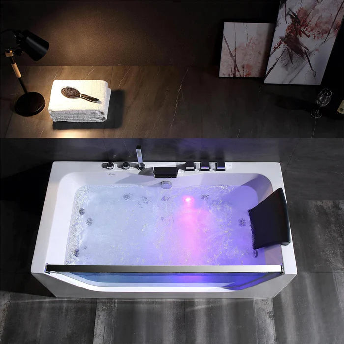 Empava 59" Modern Alcove Whirlpool Bathtub with Center Drain and LED Lights, EMPV-59JT408LED Empava