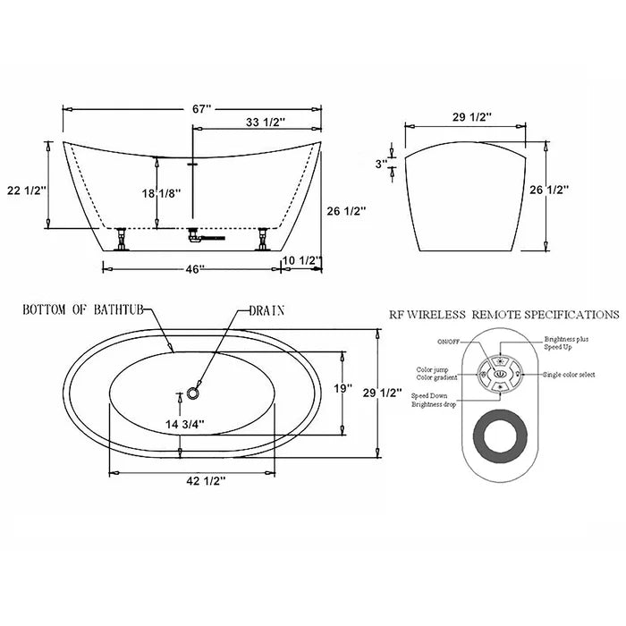 Empava 67" Freestanding Soaking Bathtub with LED Lights, EMPV-67FT1518LED Empava