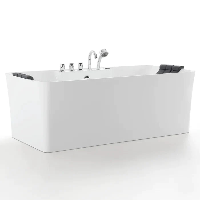 Empava 67" Freestanding Flat Bottom Whirlpool Bathtub with Faucet, EMPV-67AIS16 Empava