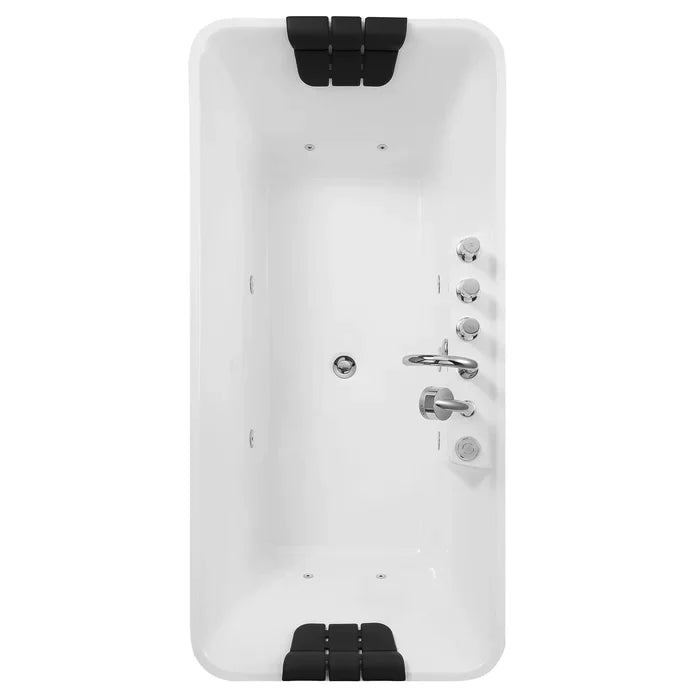 Empava 67" Freestanding Flat Bottom Whirlpool Bathtub with Faucet, EMPV-67AIS16 Empava