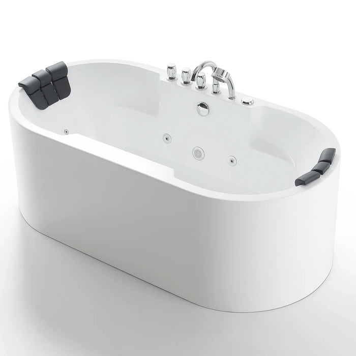 Empava 67" Freestanding Oval Whirlpool Bathtub with Faucet, EMPV-67AIS17 Empava