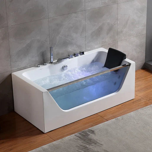 Empava 67" Modern Alcove Whirlpool Bathtub with Center Drain and LED Lights, EMPV-67JT408LED Empava