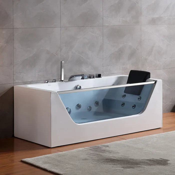Empava 67" Modern Alcove Whirlpool Bathtub with Center Drain and LED Lights, EMPV-67JT408LED Empava