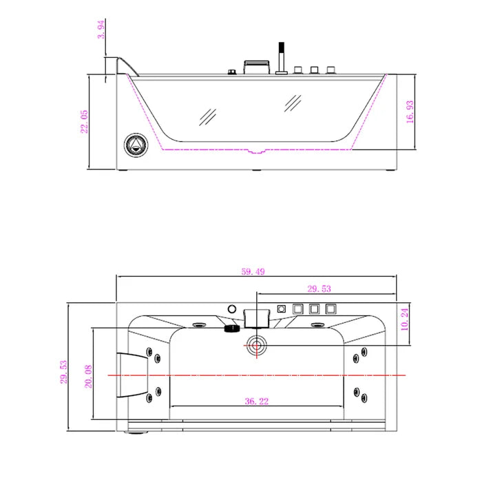 Empava 67" Modern Alcove Whirlpool Bathtub with Center Drain and LED Lights, EMPV-67JT408LED Empava
