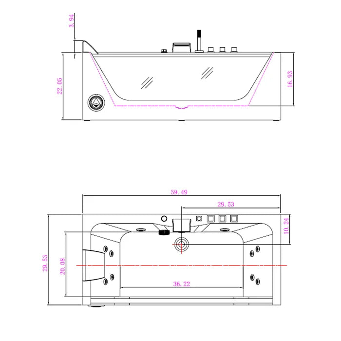 Empava 67" Modern Alcove Whirlpool Bathtub with Center Drain and LED Lights, EMPV-67JT408LED