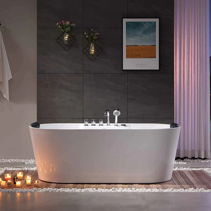 Empava 67" Freestanding Whirlpool Bathtub with Faucet, EMPV-67AIS01 Empava