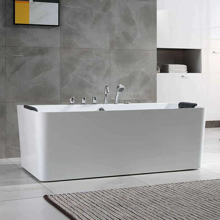 Empava 67" Freestanding Whirlpool Acrylic Bathtub with Faucet, EMPV-67AIS03 Empava