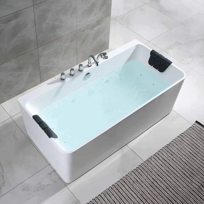 Empava 67" Freestanding Whirlpool Acrylic Bathtub with Faucet, EMPV-67AIS03 Empava