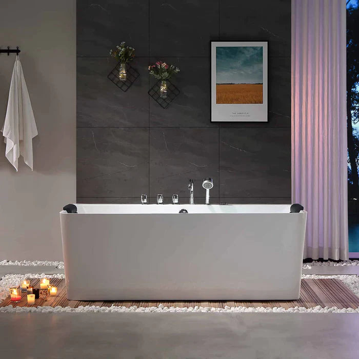 Empava 67" Freestanding Whirlpool Acrylic Bathtub with Faucet, EMPV-67AIS03 Empava