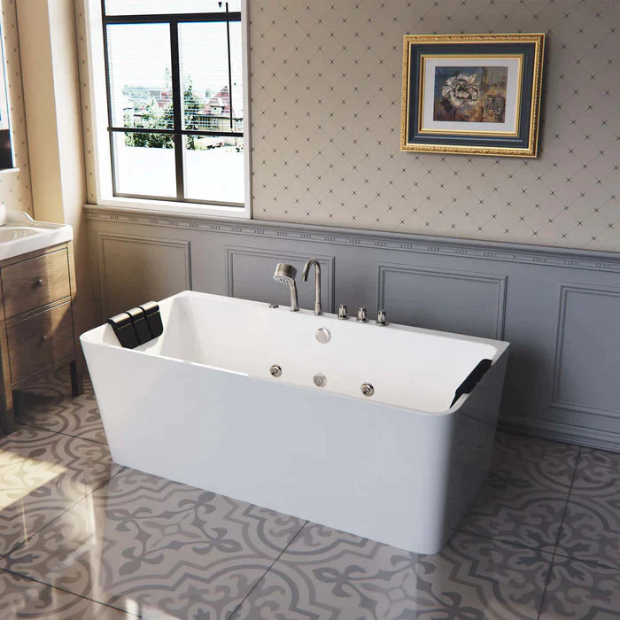 Empava 67" Freestanding Whirlpool Acrylic Bathtub with Faucet, EMPV-67AIS03 Empava