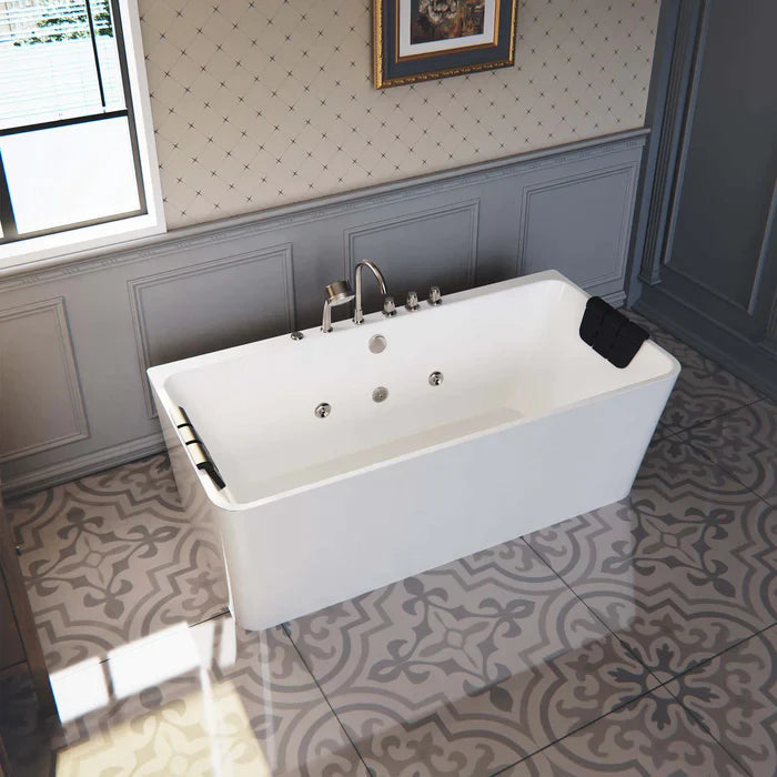 Empava 67" Freestanding Whirlpool Acrylic Bathtub with Faucet, EMPV-67AIS03 Empava
