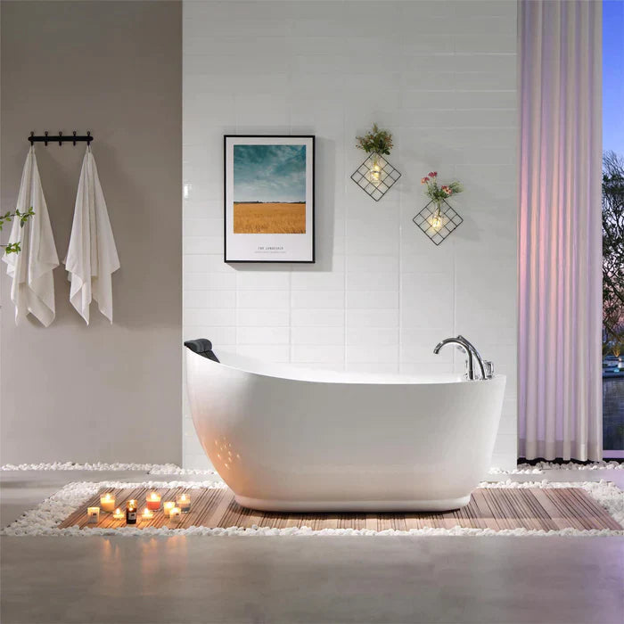 Empava 67" Freestanding Oval Whirlpool Acrylic Bathtub with Faucet, EMPV-67AIS05 Empava