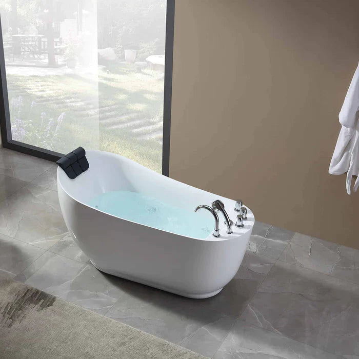 Empava 67" Freestanding Oval Whirlpool Acrylic Bathtub with Faucet, EMPV-67AIS05 Empava