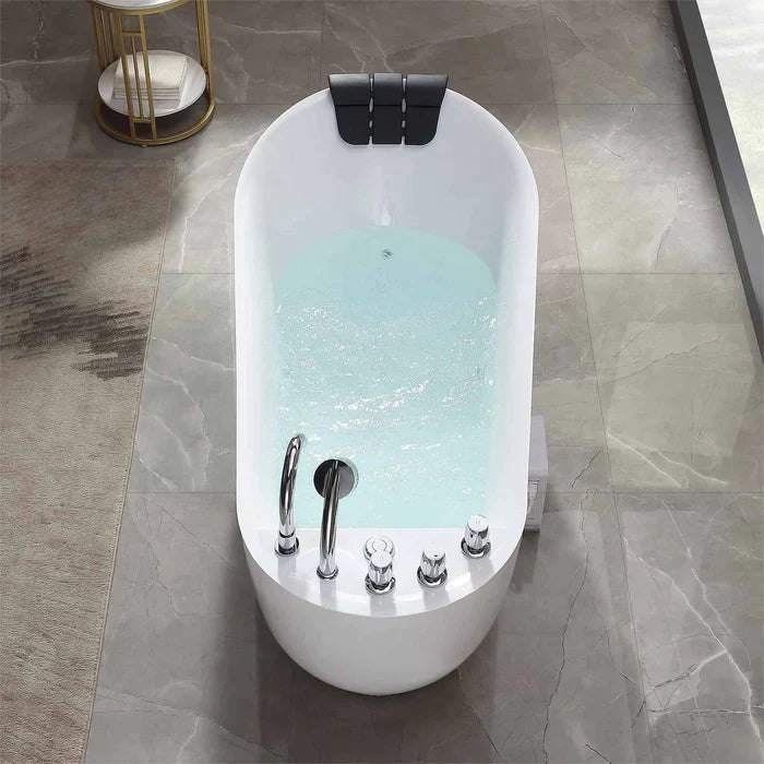 Empava 67" Freestanding Oval Whirlpool Acrylic Bathtub with Faucet, EMPV-67AIS05 Empava