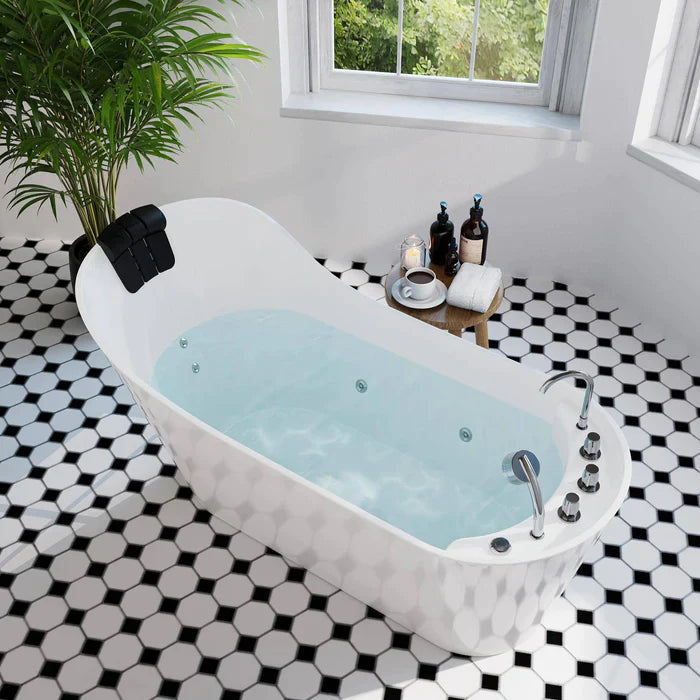 Empava 67" Freestanding Oval Whirlpool Bathtub with Faucet, EMPV-67AIS09 Empava