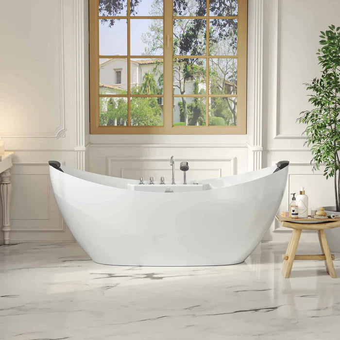 Empava 67" Freestanding Hourglass Whirlpool Bathtub with Faucet, EMPV-67AIS10 Empava