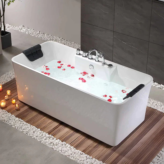 Empava 67" Freestanding Flat Bottom Whirlpool Bathtub with Faucet, EMPV-67AIS16 Empava