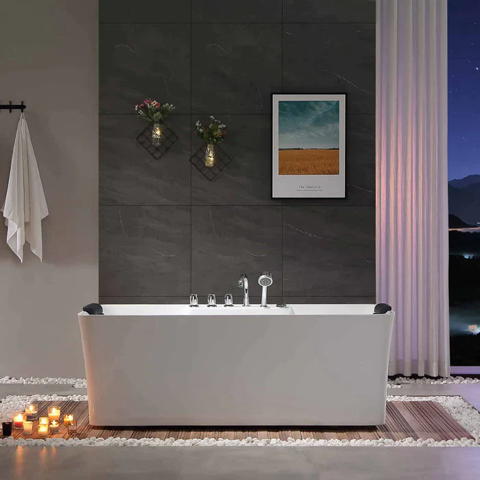 Empava 67" Freestanding Flat Bottom Whirlpool Bathtub with Faucet, EMPV-67AIS16 Empava