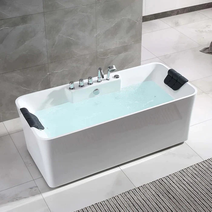 Empava 67" Freestanding Flat Bottom Whirlpool Bathtub with Faucet, EMPV-67AIS16 Empava