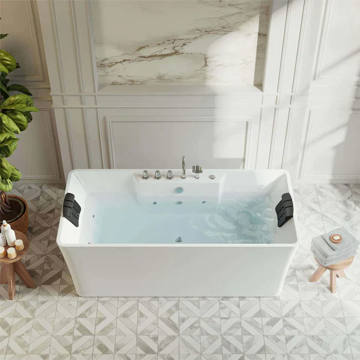 Empava 67" Freestanding Flat Bottom Whirlpool Bathtub with Faucet, EMPV-67AIS16 Empava