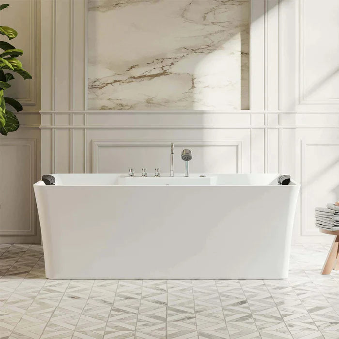 Empava 67" Freestanding Flat Bottom Whirlpool Bathtub with Faucet, EMPV-67AIS16 Empava