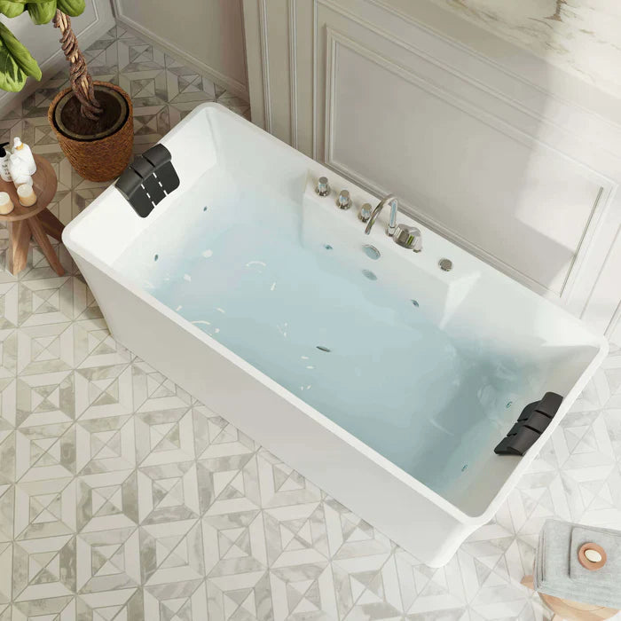 Empava 67" Freestanding Flat Bottom Whirlpool Bathtub with Faucet, EMPV-67AIS16 Empava