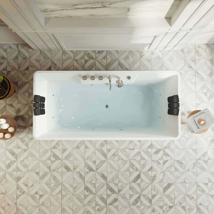Empava 67" Freestanding Flat Bottom Whirlpool Bathtub with Faucet, EMPV-67AIS16 Empava