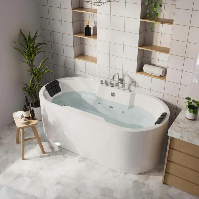 Empava 67" Freestanding Oval Whirlpool Bathtub with Faucet, EMPV-67AIS17 Empava