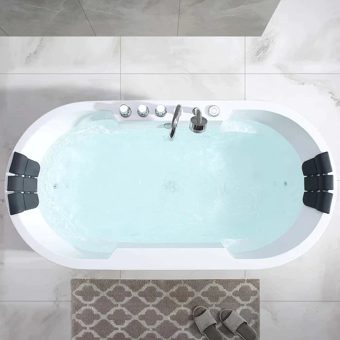 Empava 67" Freestanding Oval Whirlpool Bathtub with Faucet, EMPV-67AIS17 Empava