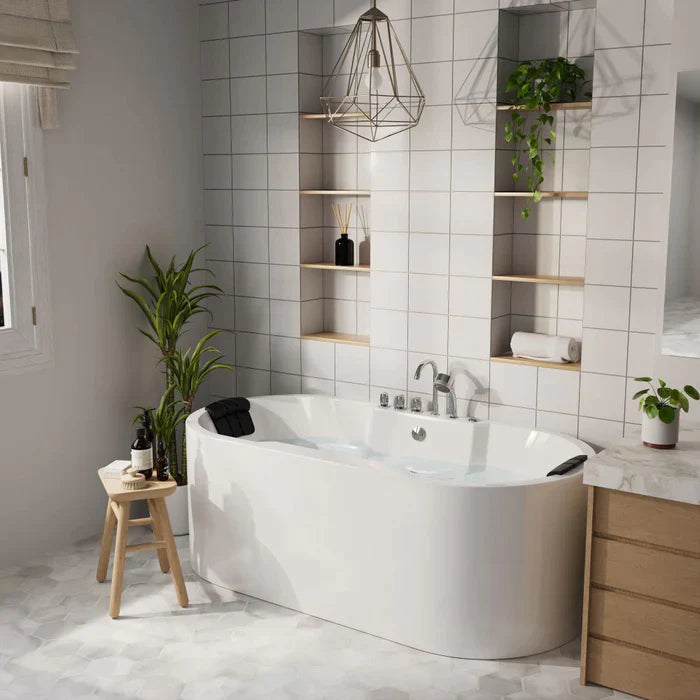 Empava 67" Freestanding Oval Whirlpool Bathtub with Faucet, EMPV-67AIS17 Empava