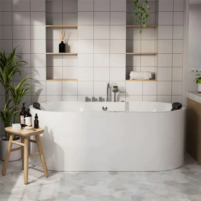 Empava 67" Freestanding Oval Whirlpool Bathtub with Faucet, EMPV-67AIS17 Empava