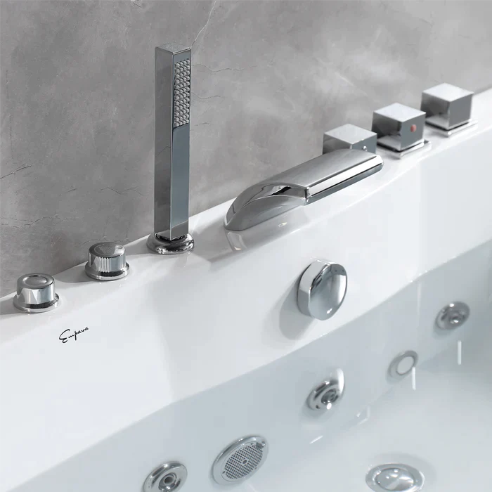 Empava 67" Modern Alcove Whirlpool Bathtub with Center Drain and LED Lights, EMPV-67JT408LED Empava