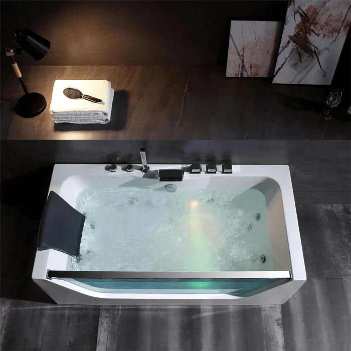 Empava 67" Modern Alcove Whirlpool Bathtub with Center Drain and LED Lights, EMPV-67JT408LED Empava